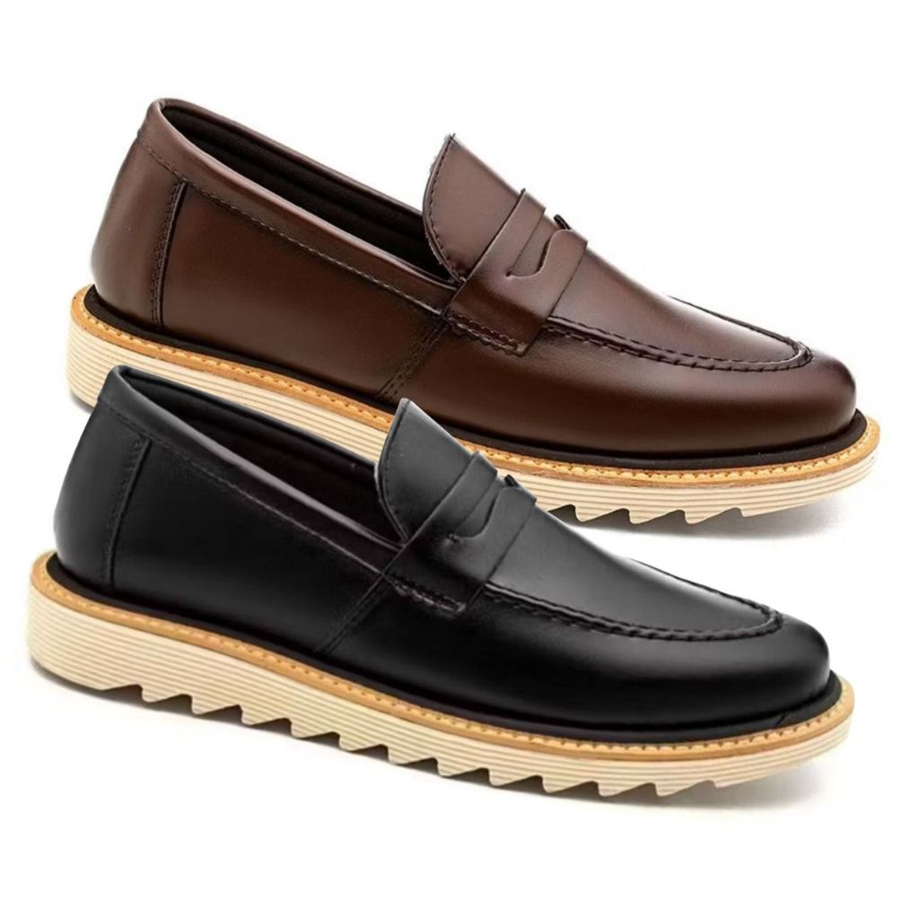 Kit 2 Pares de Sapato Mocassim Oxford Masculino Loafer Brogue de Couro Legitimo Costurado Com Solado Confortável Premium