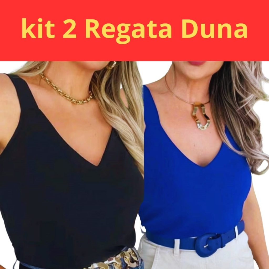 KIT 2  Blusa Regata Alça Larga Grossa Feminina Duna Regata Elegante Social Lisa Básica