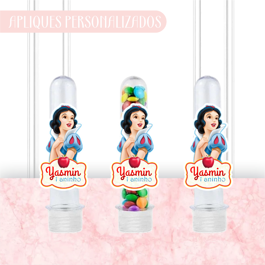 Apliques Personalizados para Tubetes Branca de Neve -Lembrancinhas-Festa-Aniversário-Papelaria