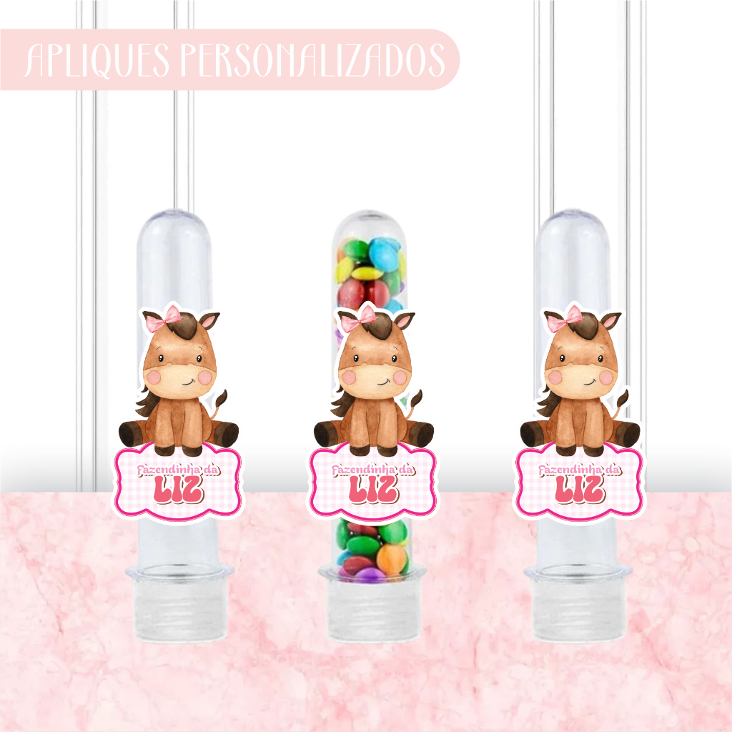 Apliques Personalizados para Tubetes Fazendinha Rosa -Lembrancinhas-Festa-Aniversário-Papelaria