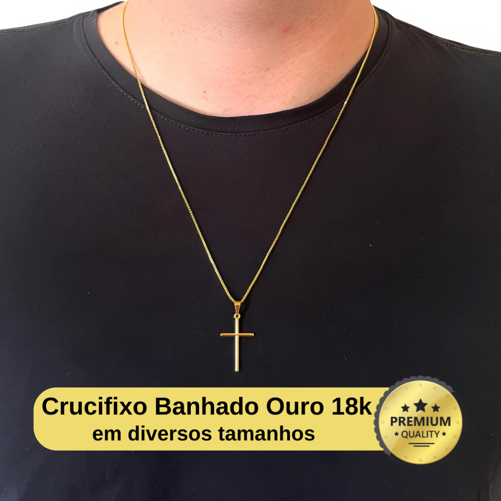 Corrente Veneziana + Pingente Cruz Palito Banhado Ouro 18k Crucifixo Masculino Cordão Correntinha