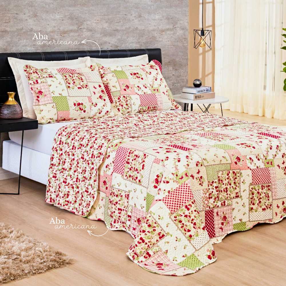Cobre Leito Colcha 3 Peças Casal Padrão Estampada Dupla Face Bouti Matelado e Aba Americana em Oferta na Shopee