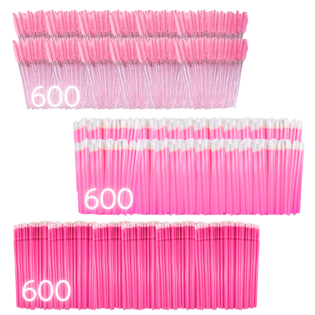 Kit - 600 escovinhas + 600 microbrush + 600 aplicadores de batom Alongamento de cílios