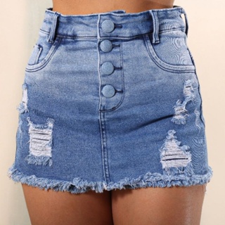 Short Saia Jeans Feminina Cintura Alta Com Elastano em Oferta na Shopee