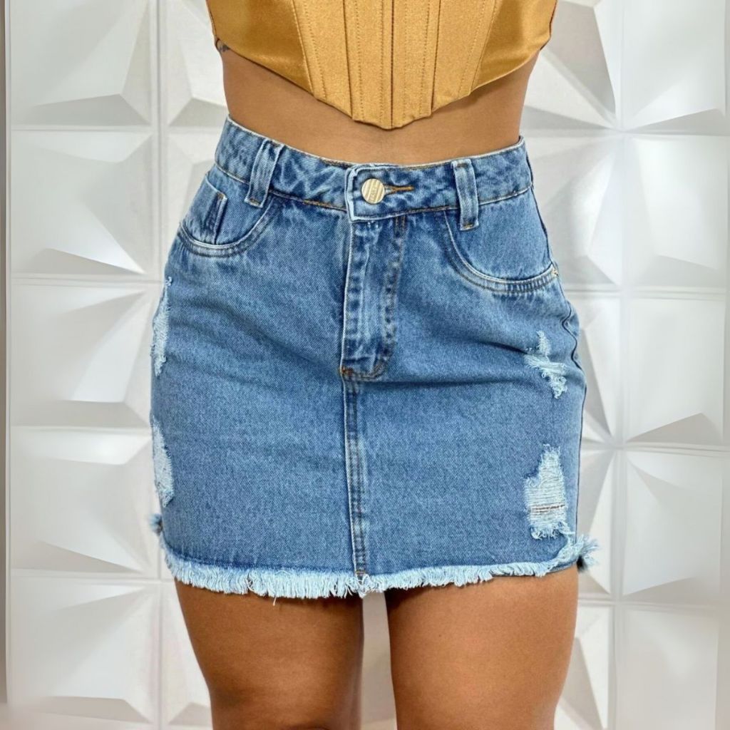 Saia Jeans Desfiada Destroyed 100% Algodão Moda Feminina Premium em Oferta na Shopee