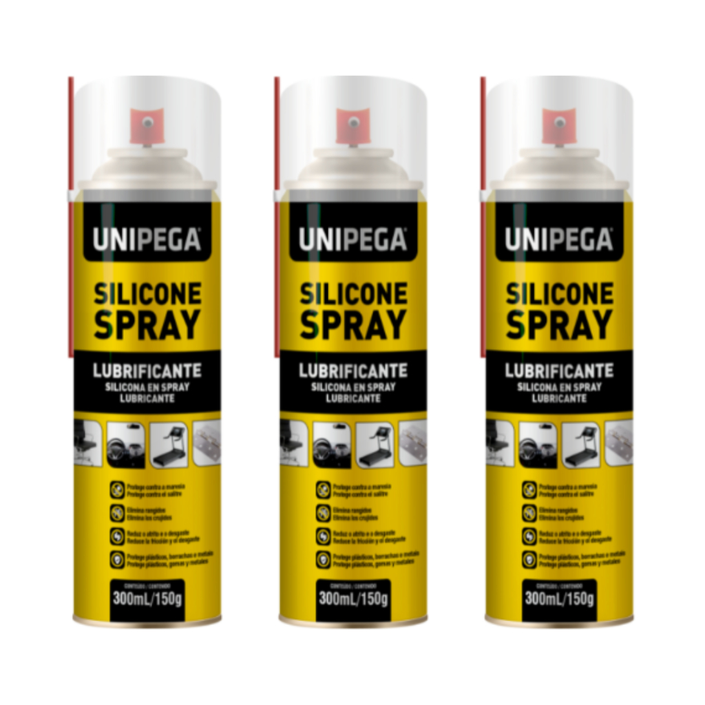 Silicone Spray Lubrificante Multiuso 300ML/150G Protege Elimina Ruídos UNIPEGA - kit cm 3 uni