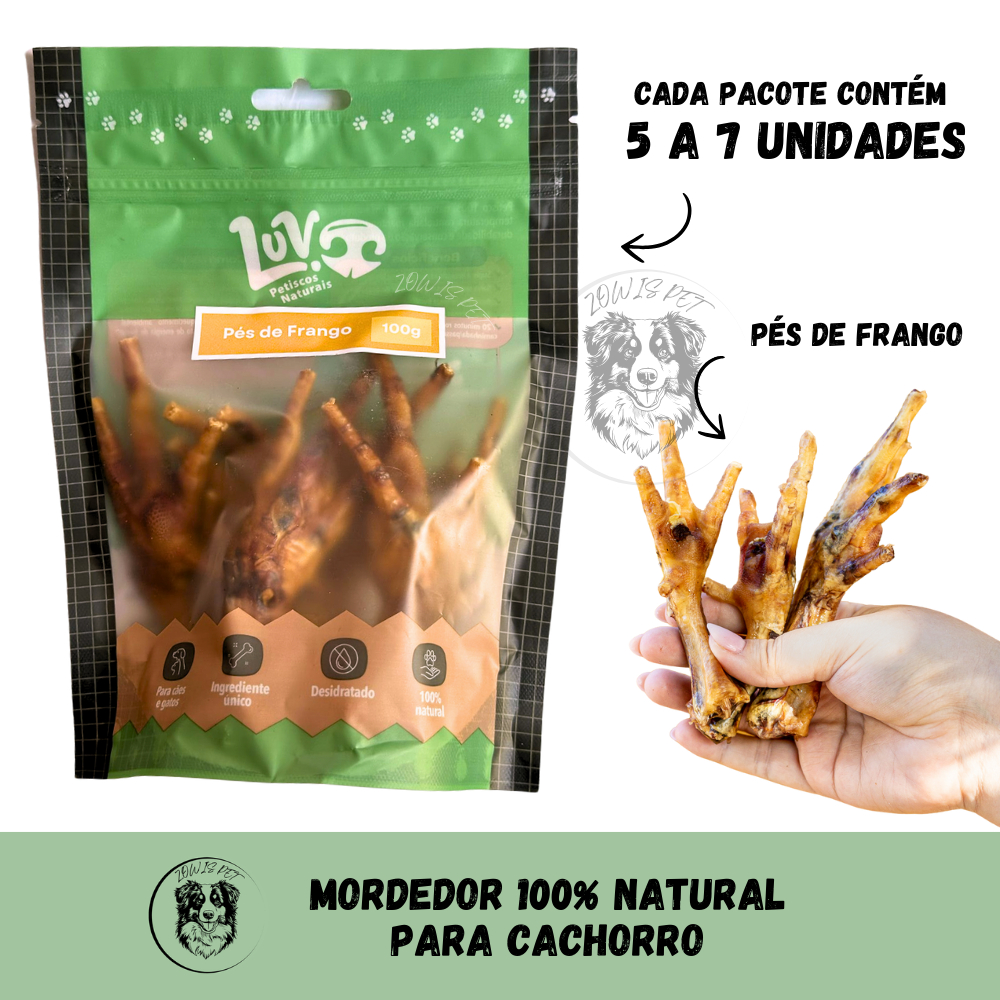 Pés de Frango Mordedor 100%  Natural para Cães 100gr - Luv