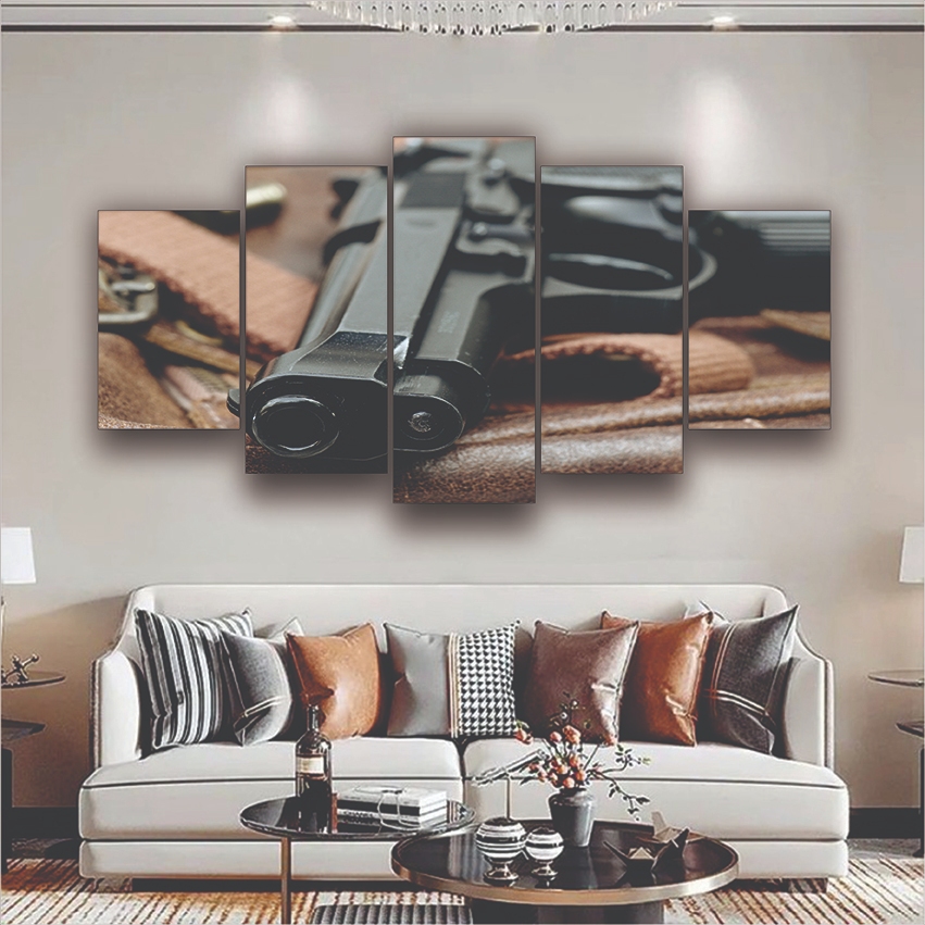 Quadro Decorativo Arma De Fogo Revólver Pistola Quarto Loja 5 PEÇAS