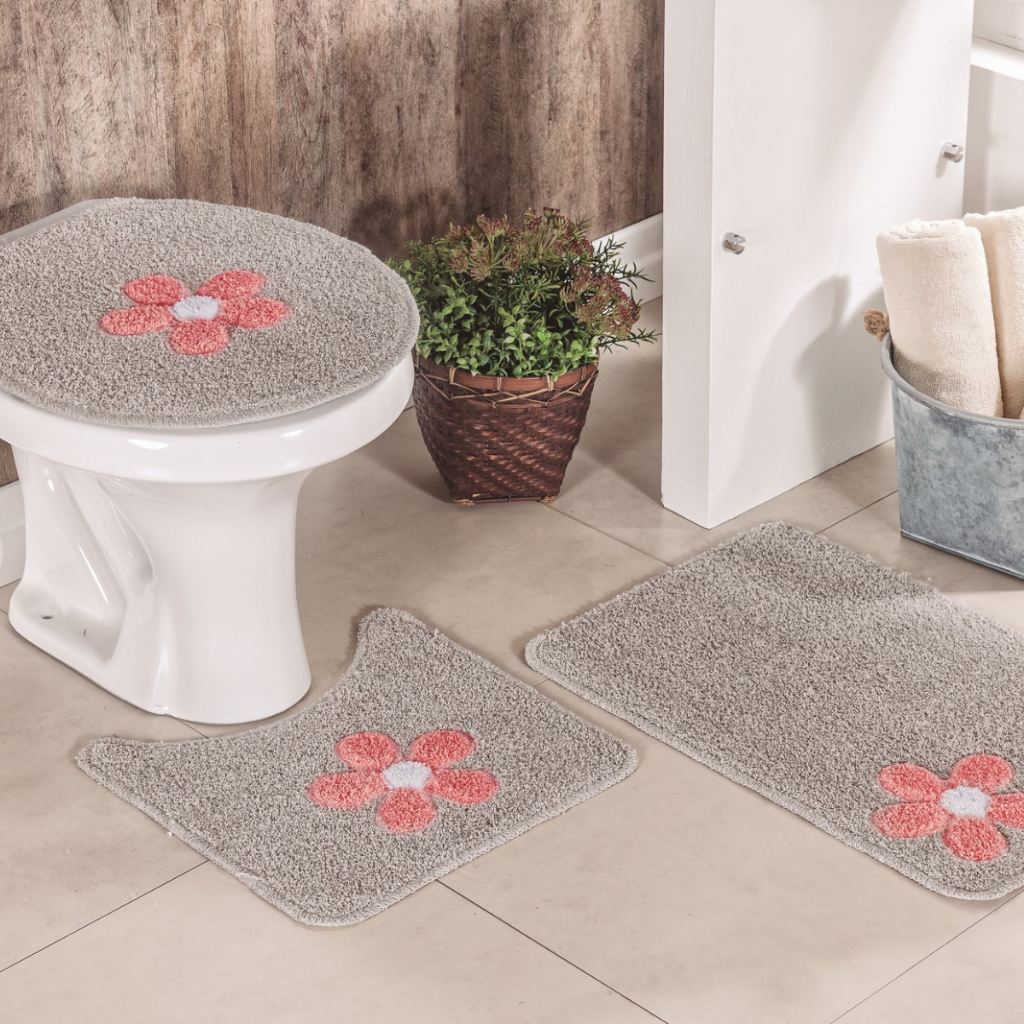 Kit Jogo de Tapete de Banheiro Algodão Cotton Com Aplique 3 Peças Pelo Baixo Várias Cores em Oferta na Shopee