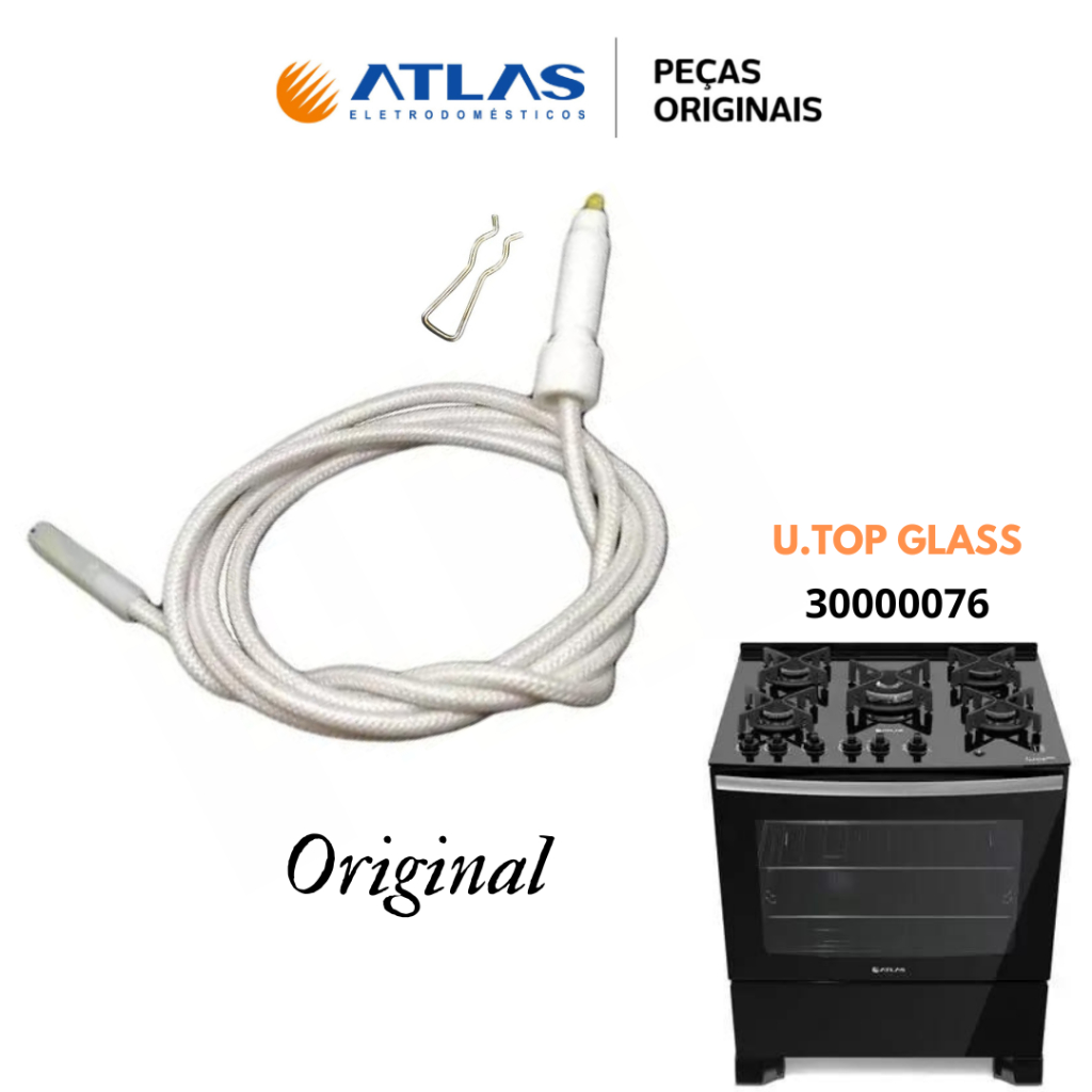 CABO ELETRODO FORNO +TRAVA PARA FOGÃO ATLAS U.TOP GLASS 4 E 5 BOCAS PEÇA ORIGINAL ENVIO IMEDIATO