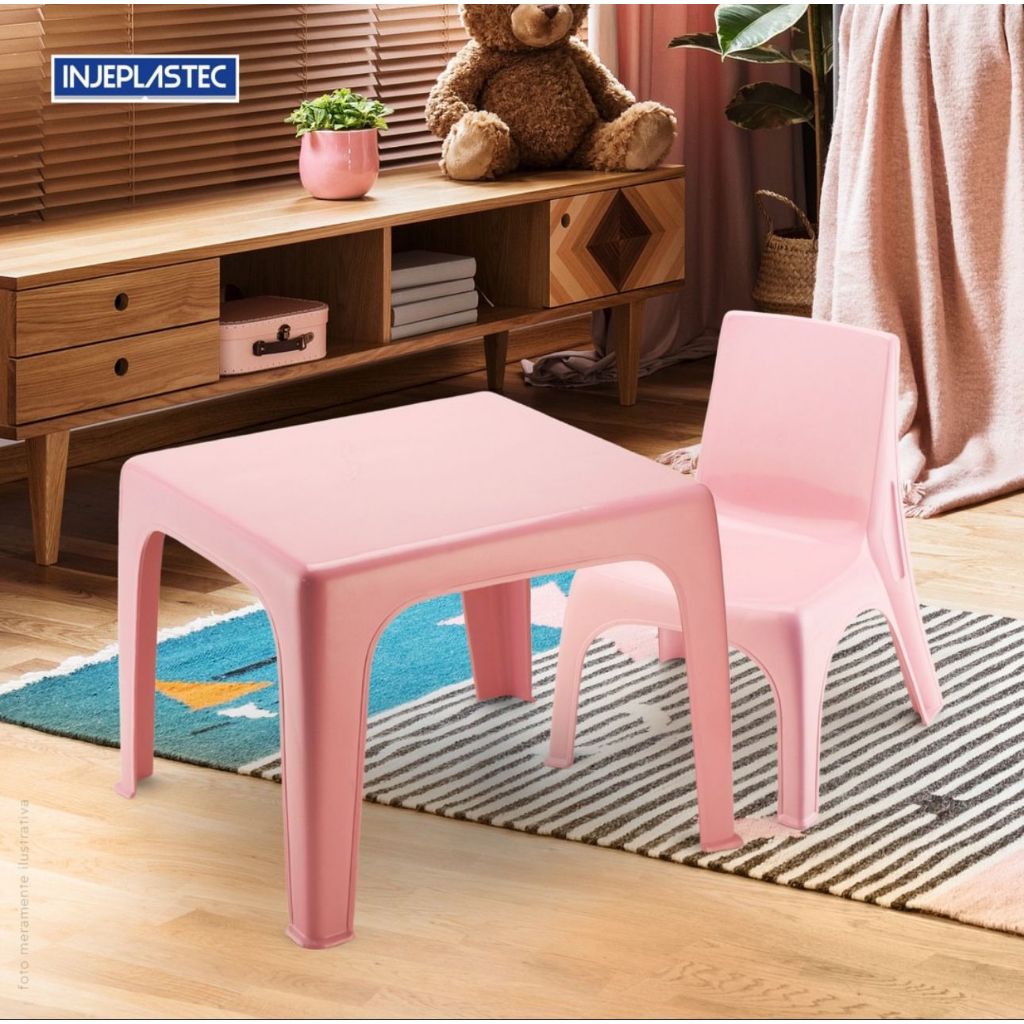Mesinha Mesa Pequena Kids Infantil Rosa 46x38 Cm + Cadeira Poltrona Educativa Criança Menina