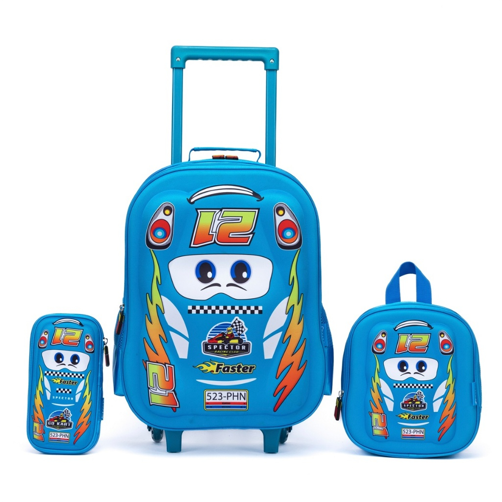 Kit Mochila Infantil Carrinho + Lancheira + Estojo Carro Veloz 3D Reforçada