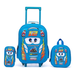 Kit Mochila Infantil Carrinho Lancheira Espaçosa Estojo 3D Reforçada