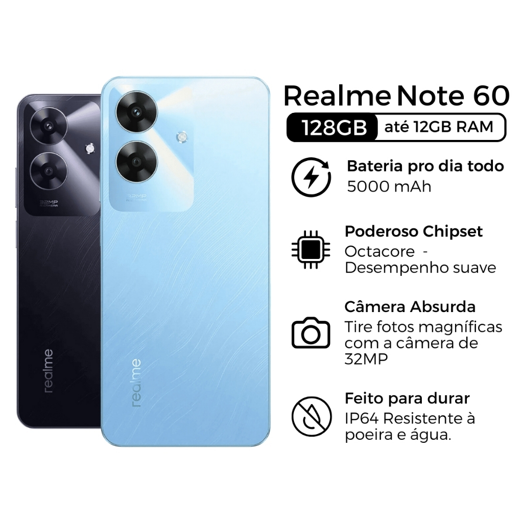 Celular Realme Note 60 Dual SIM  3/4RAM 64GB/128GB 5000mh 7.85mm IP64 AI Original 32MP