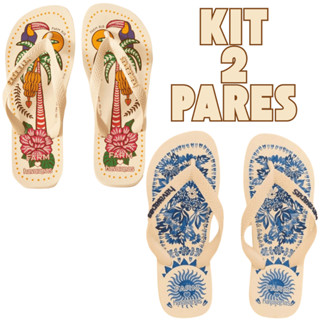 Kit 2 Pares Chinelo Farm Feminino Tropical Estiloso e Confortável para Praia e Casa