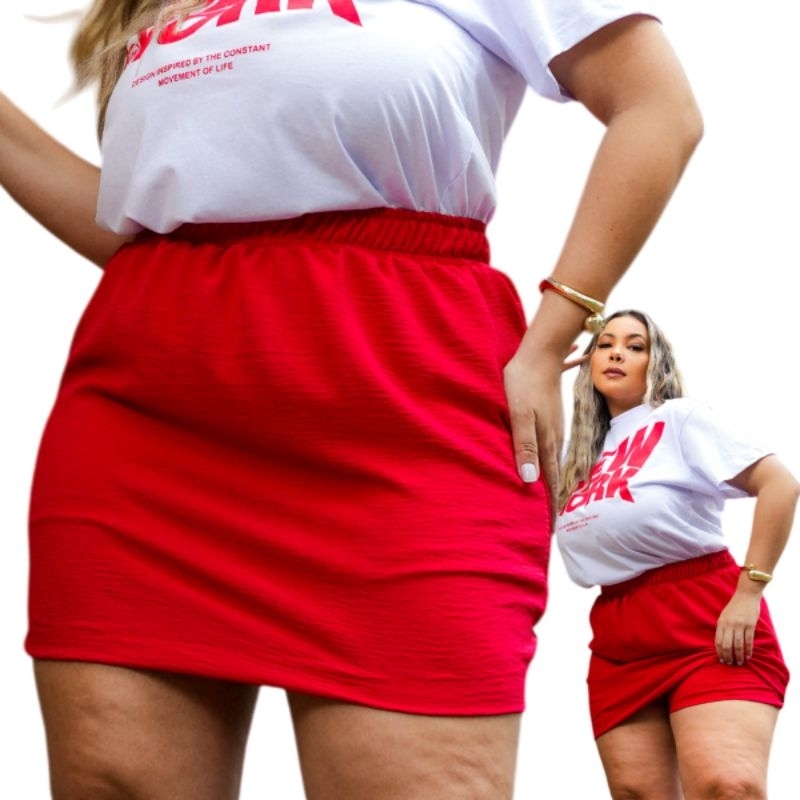 Short Saia Curta Plus Size Atrás e na Frente Soltinha Verão GG ao G4 42 ao 60 tamanho em Oferta na Shopee