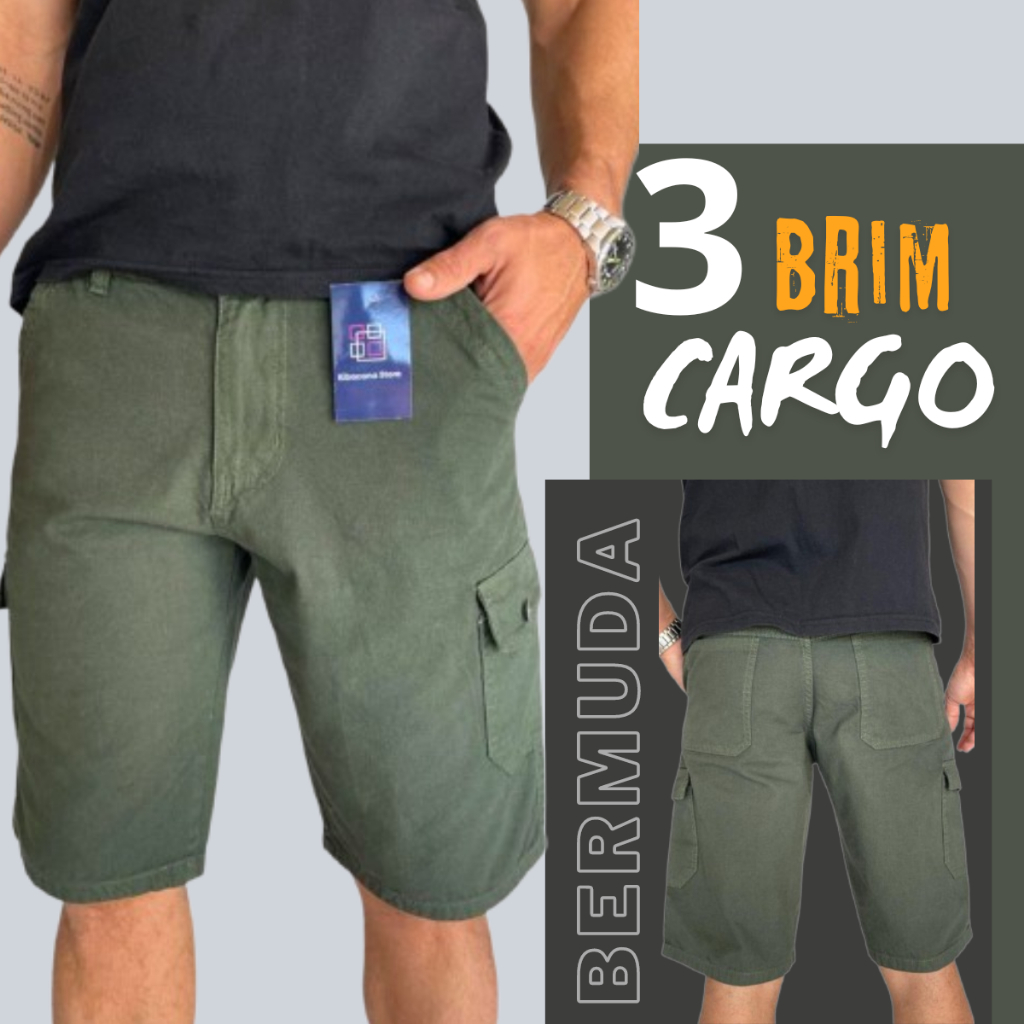 Kit 3 Bermuda Masculina Jeans Short Cargo Brim 6 Bolsos