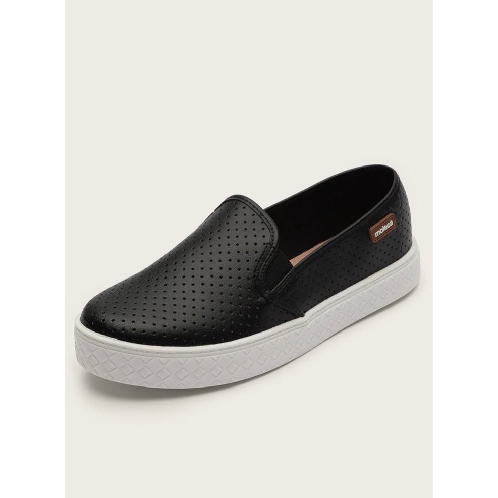 Tênis Slip On Flatform Feminino Moleca 5712.304 (Produto Original) - Preto/Nude