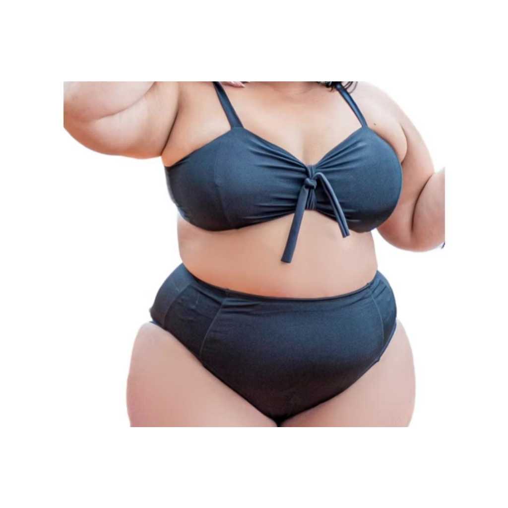 Biquini Suquini Hot Pants Plus Size Top 2 em 1 Cintura Alta Suplex Premium Com bojo
