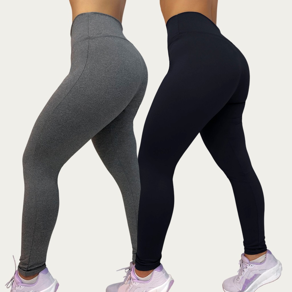 Kit 2 Calças Leg Suplex Feminina Legging Fitness Lisa Cintura Alta para Academia e Corrida