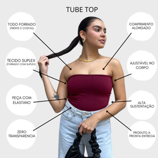 Tube Top Cropped Feminino Suplex Tomara Que Caia, Top Faixa Comprido, Todo Forrado Sem Transparência em Oferta na Shopee