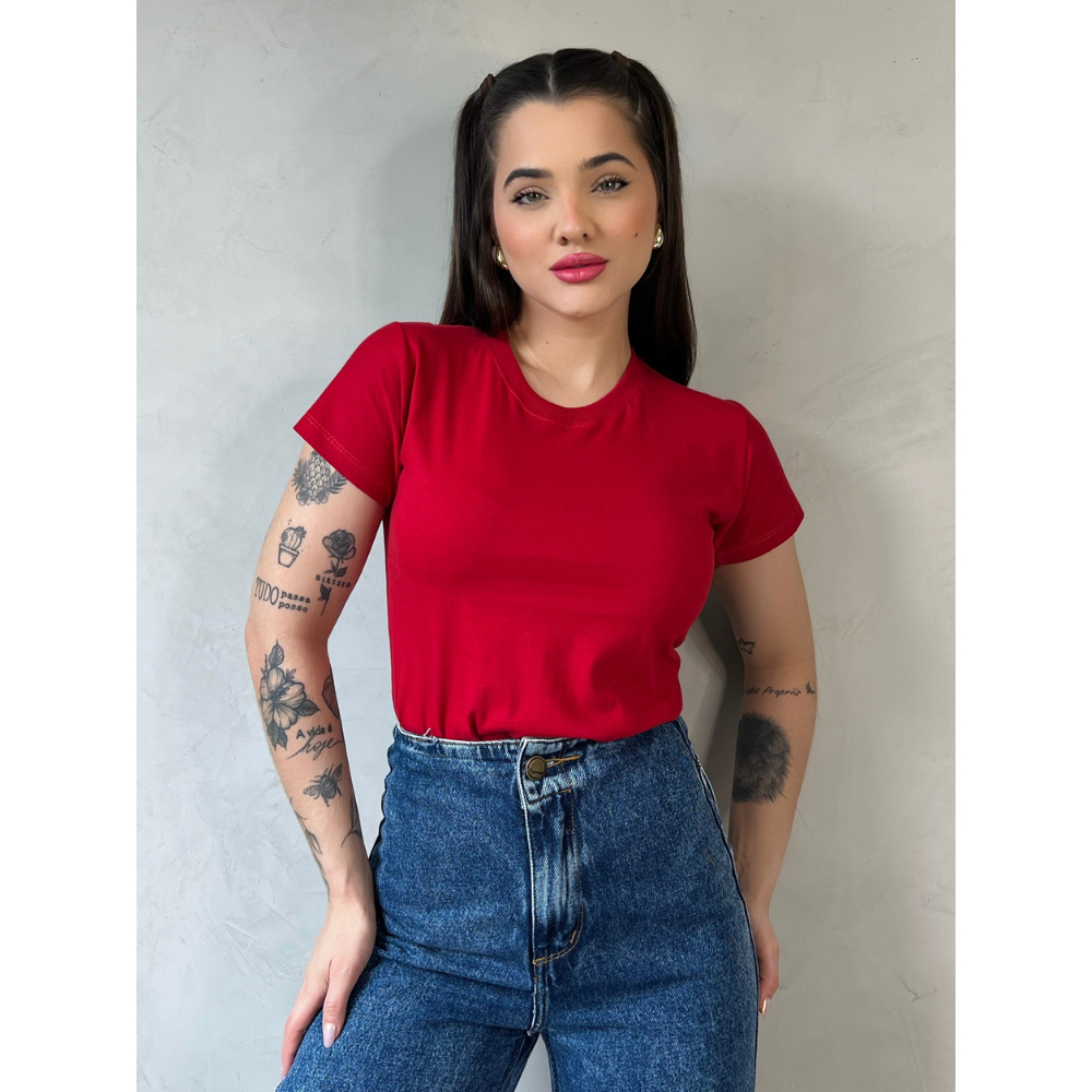 Blusa T-shirt Camiseta Feminina Básica Lisa 100% Algodão Manga Curta.