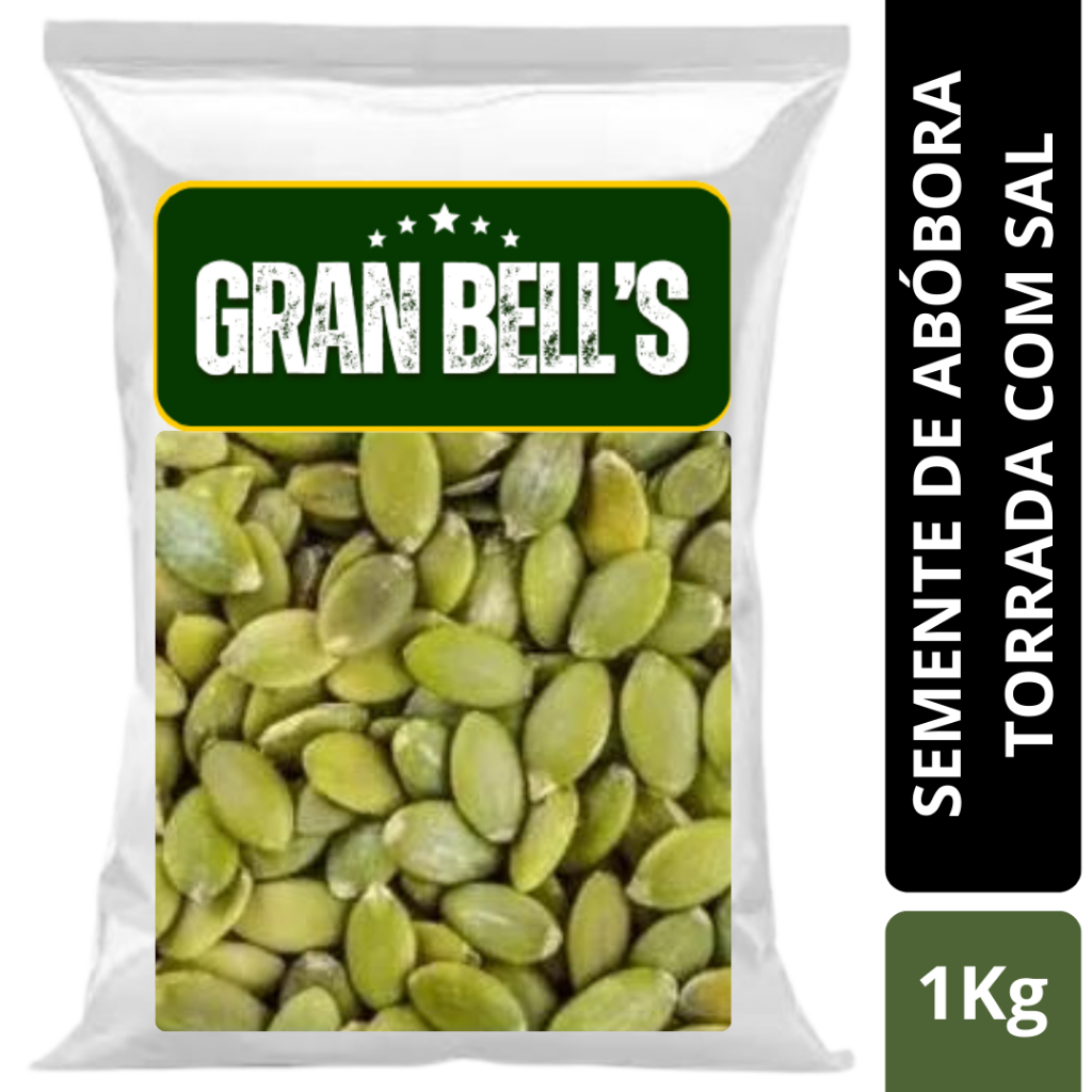 Semente De Abóbora Sem Casca Torrada C/ Sal GRAN BELL'S 1kg Fonte de Zinco Magnésio Ômega-3 Essencial para a imunidade
