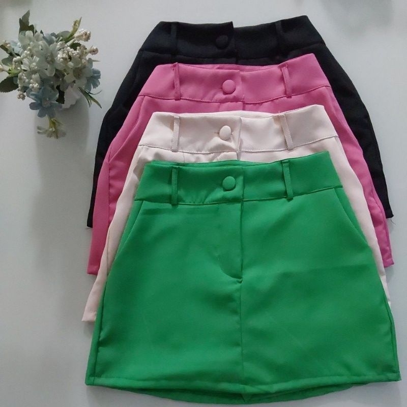 Short Saia Alfaiataria Feminina Con Bolso e Siper Tendencia