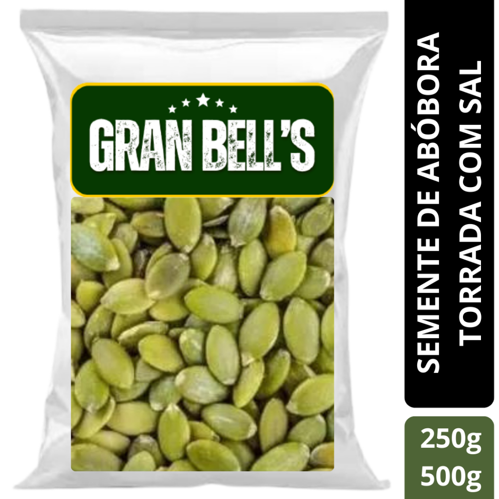 Semente De Abóbora Sem Casca Torrada C/ Sal GRAN BELL'S 500g Fonte de Zinco Magnésio Ômega-3 Essencial para a imunidade