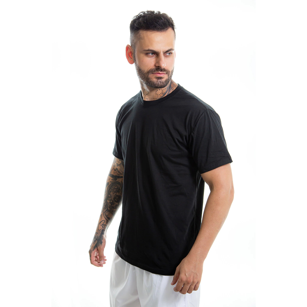 Camiseta Masculina Preta/Branca Lisa Básica 100% Algodão Premium Para Estamparia Uniforme