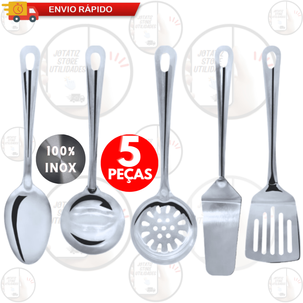 Kit 5 Utensílios De Cozinha Concha Espátula Vazada Escumadeira Espátula Lisa Colher De Servir Arroz Para Casa Cozinha