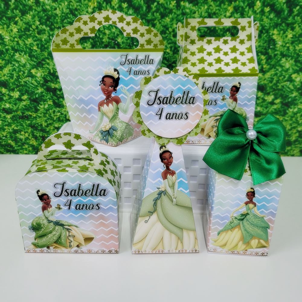 Kit Festa Princesa Tiana | Lembrancinhas Caixinhas Personalizadas para Decoração de Festa