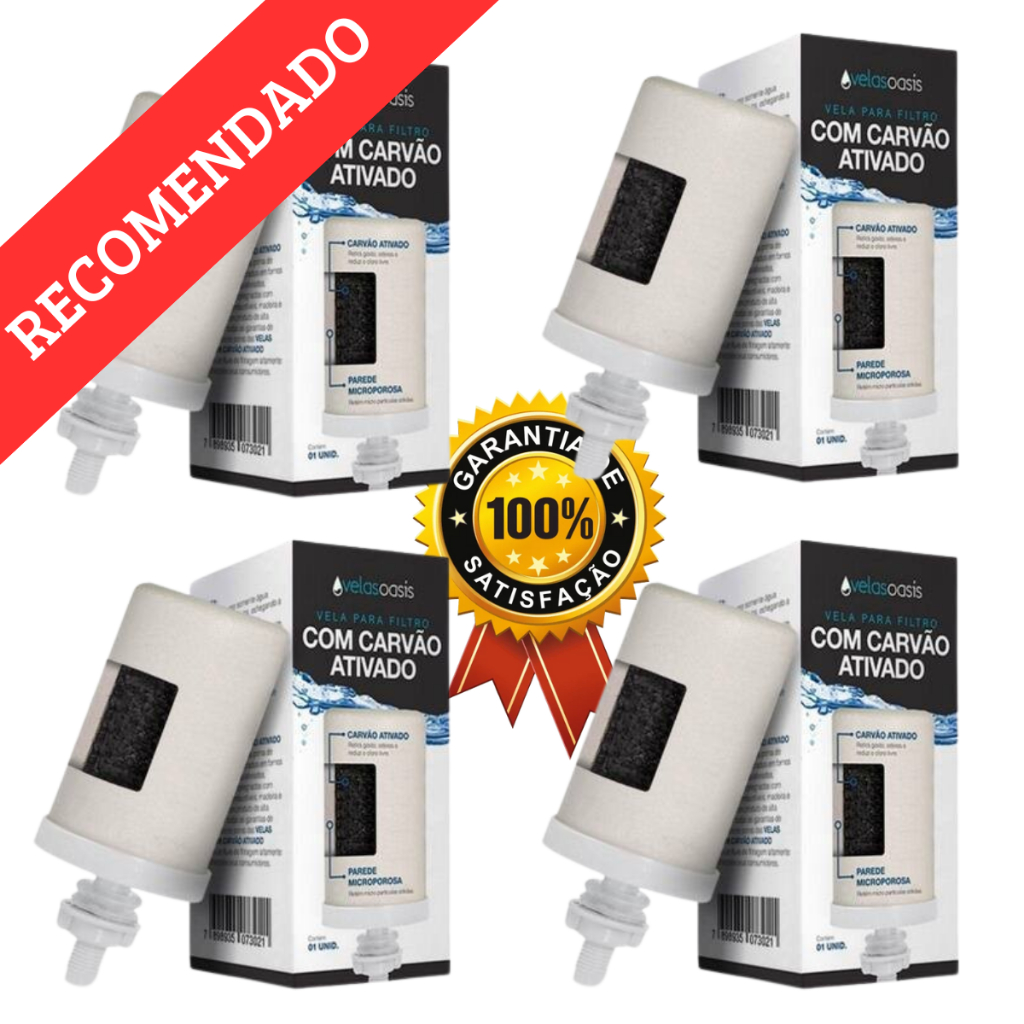 Kit 4 Velas Para Filtro de Barro Carvão Ativado Oasis  Bebedouro Água Limpa