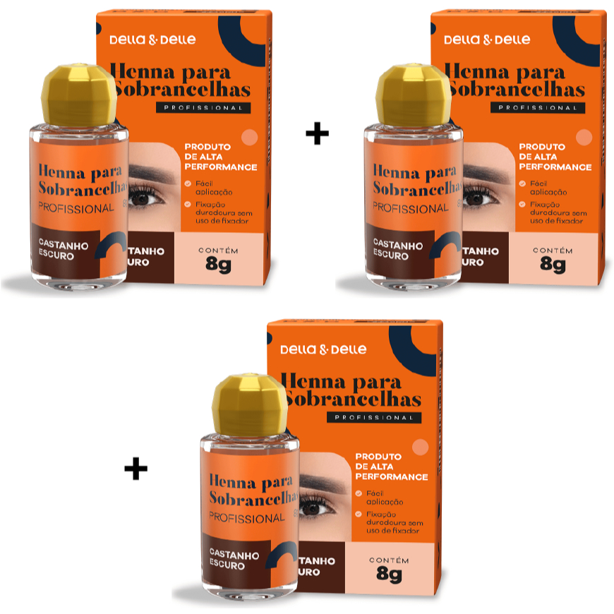 Kit 3 Henna Della e Delle 8g - Castanho Escuro em Oferta na Shopee