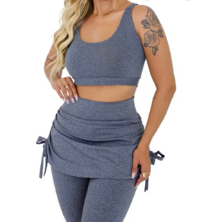 Conjunto calça legging saia tapa bumbum + top moda fitnress em Oferta na Shopee