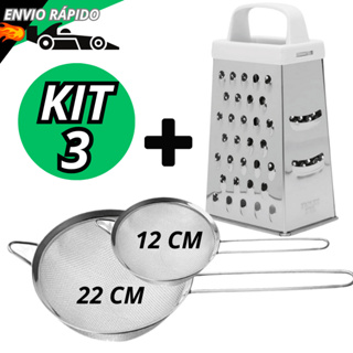Kit Peneiras + Ralador 4 Faces Para Cozinha Jogo Peneira Em Aço Inox Coador Manual 12 22cm Multiuso em Oferta na Shopee