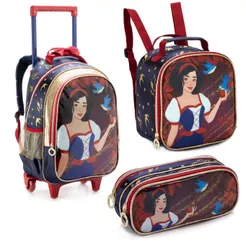 Kit Escolar das Princesas Mochila Rodinha Lancheira e Estojo