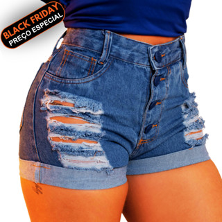 Short Jeans Feminino Jeans Premium Cintura Alta Com 4 Botões Short Feminino Jeans Azul Bermuda Jeans em Oferta na Shopee