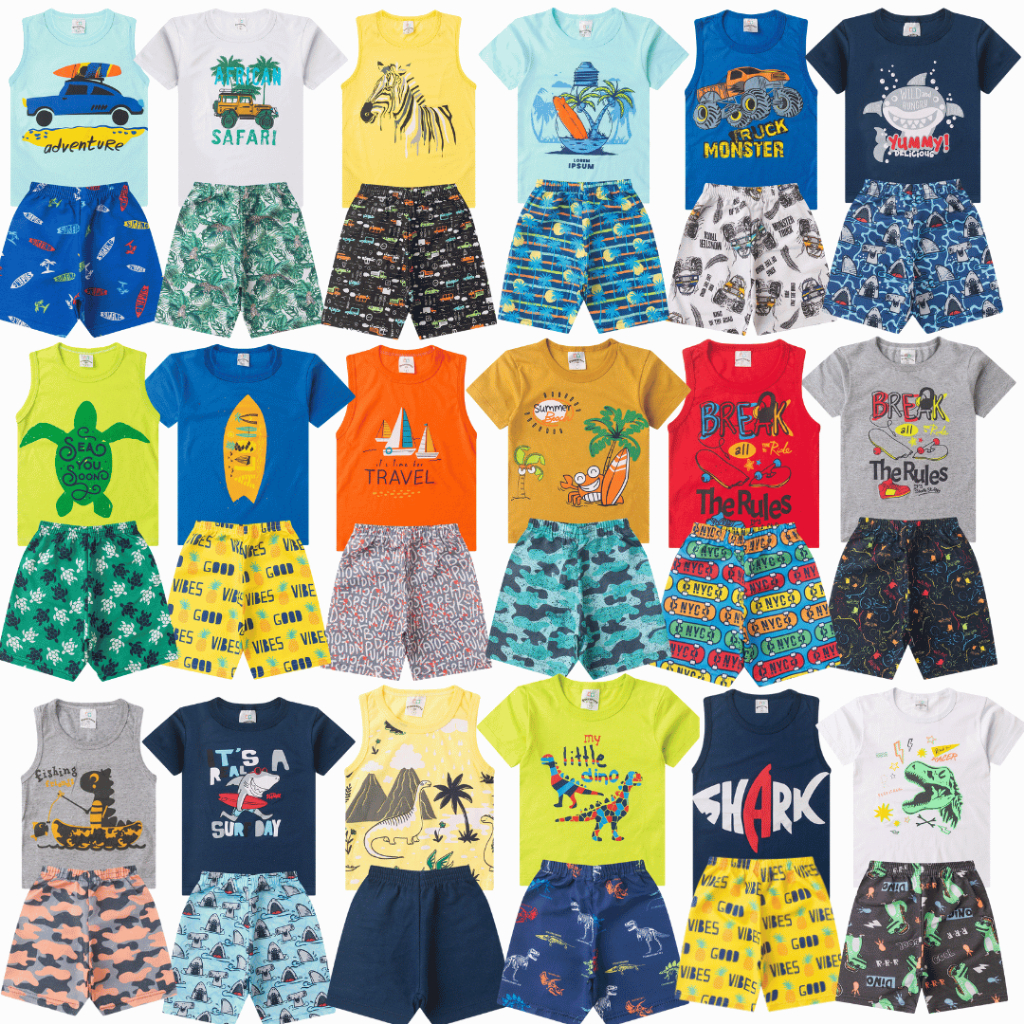 Roupa Infantil Menino 4 peças Kit Sortido 2 conjuntos roupa infantil bebê Verão masculino tamanho 1 ao 14 Pronta entrega