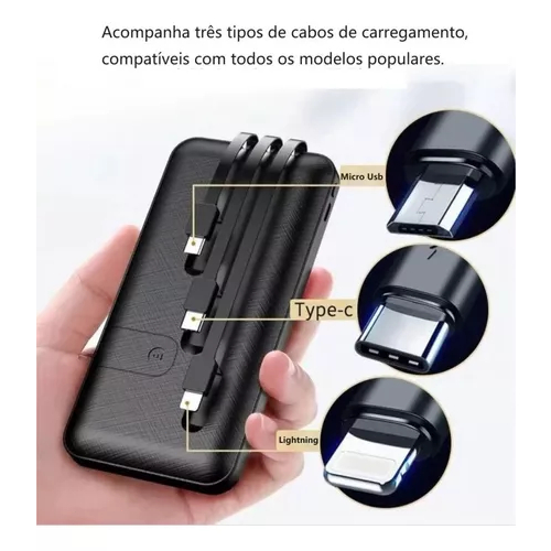 Carregador Portátil Hmaston H966 10.000mAh com 3 Cabos e Saída USB — foto 5