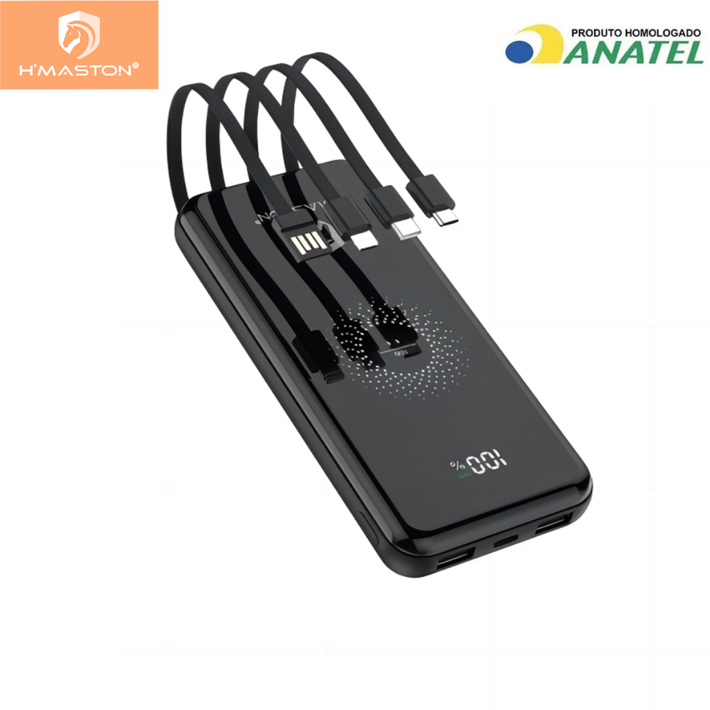H'maston YD-25 Carregador Portatil Power Bank Turbo 10.000mah  5v 3.1A C/4 Cabos em Oferta na Shopee