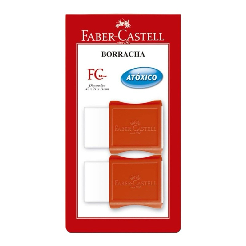 Borracha Plástica Branca com Cinta Vemelha, Pequena, Faber-Castell - BT 2 UN