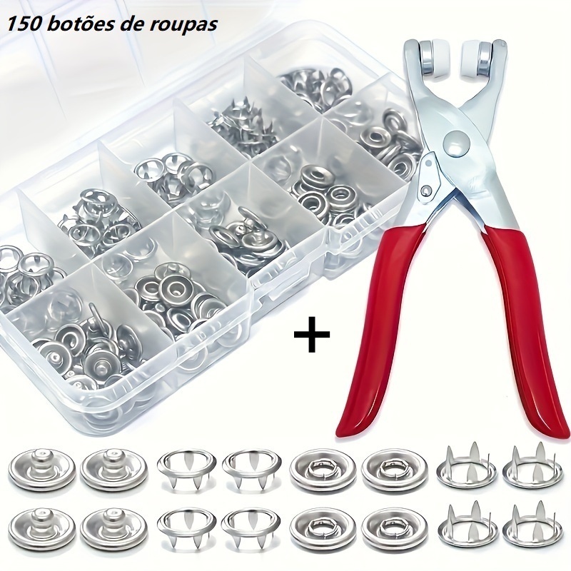 Alicate Aplicador Para Botao De Metal De Pressao Roupa Bebe com 150 botões de roupas