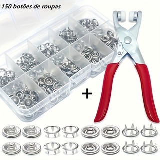 Alicate Aplicador Para Botao De Metal De Pressao Roupa Bebe com 150 botões de roupas