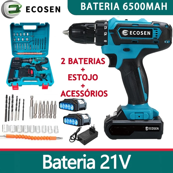 Parafusadeira/Furadeira 21V C/ Kit Maleta COM DUAS BATERIAS 1   6500MAH