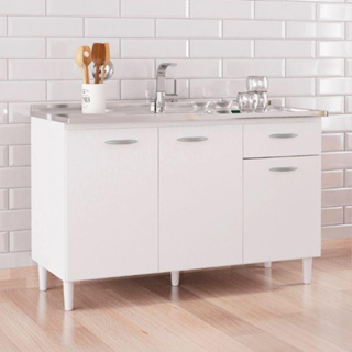 Balcão Poquema para Cuba 3 Portas 1 Gaveta Branco em Oferta na Shopee