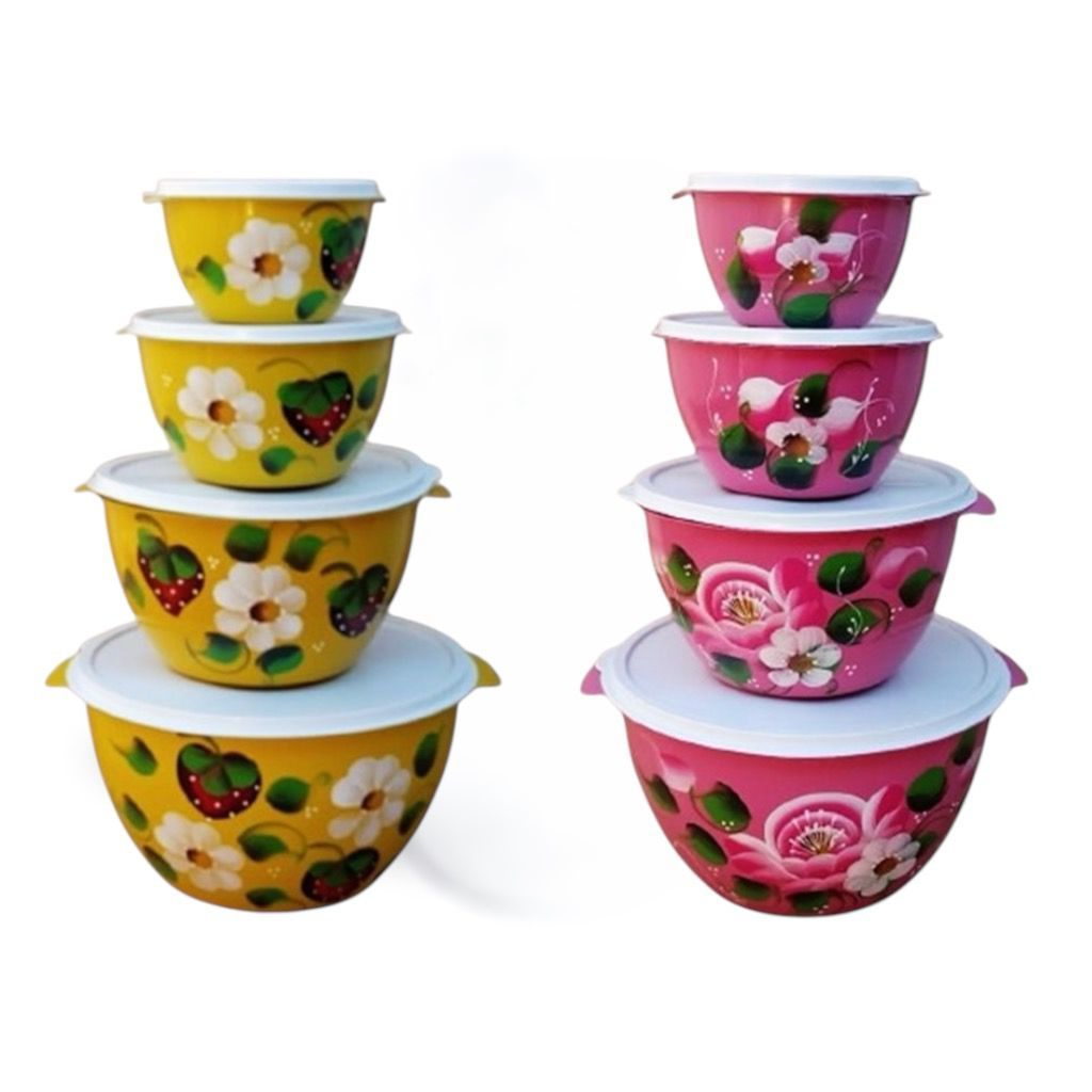 CONJUNTO BOWLS DECORADO 2 KIT COM 4 POTES REDONDO em Oferta na Shopee