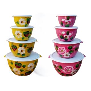 CONJUNTO BOWLS DECORADO 2 KIT COM 4 POTES REDONDO em Oferta na Shopee