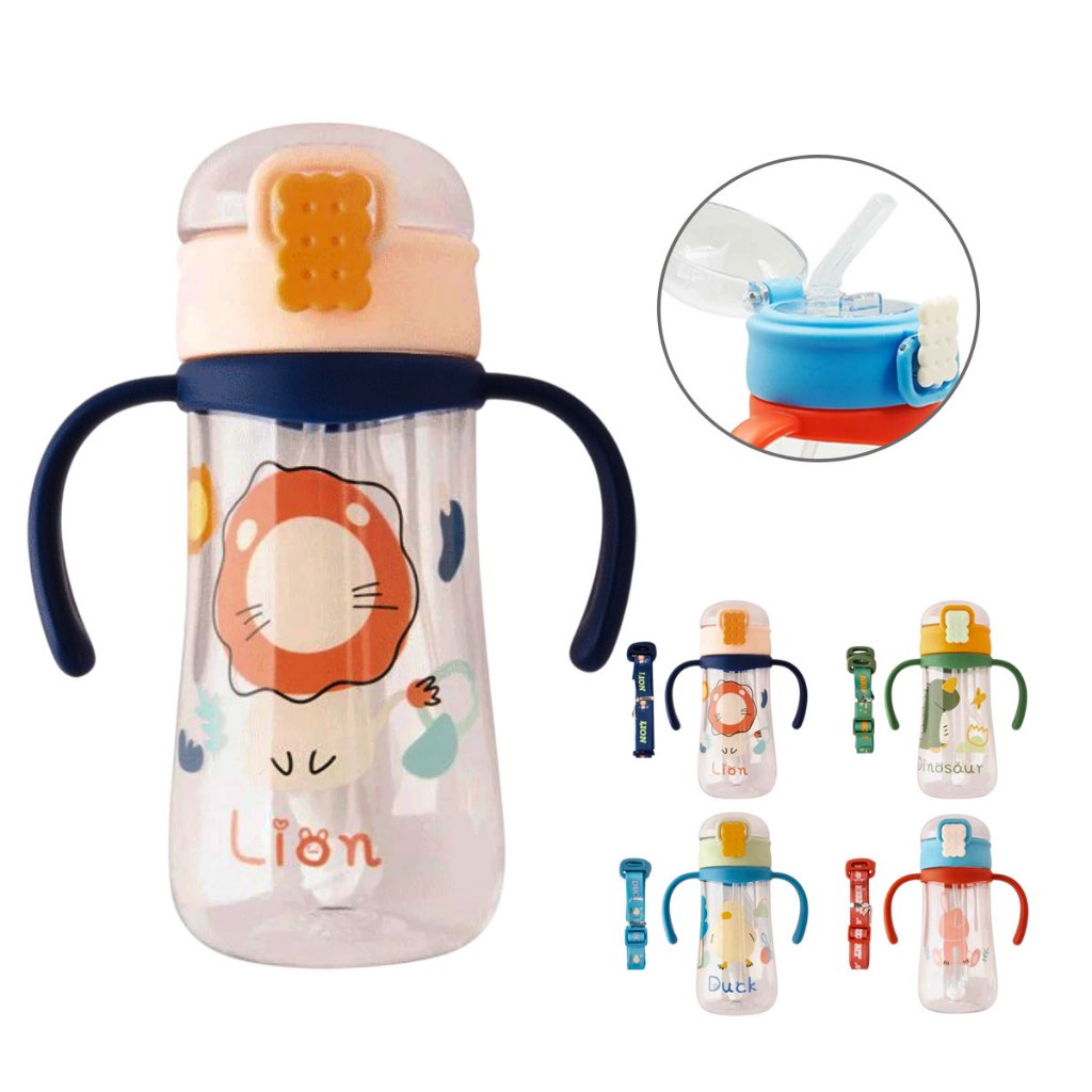Garrafa Squeeze Infantil Água Pegador Alça Canudo 350ml