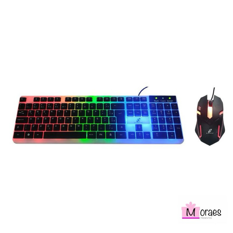 Kit Teclado Rgb Semi Mecânico E Mouse Gamer Iluminado